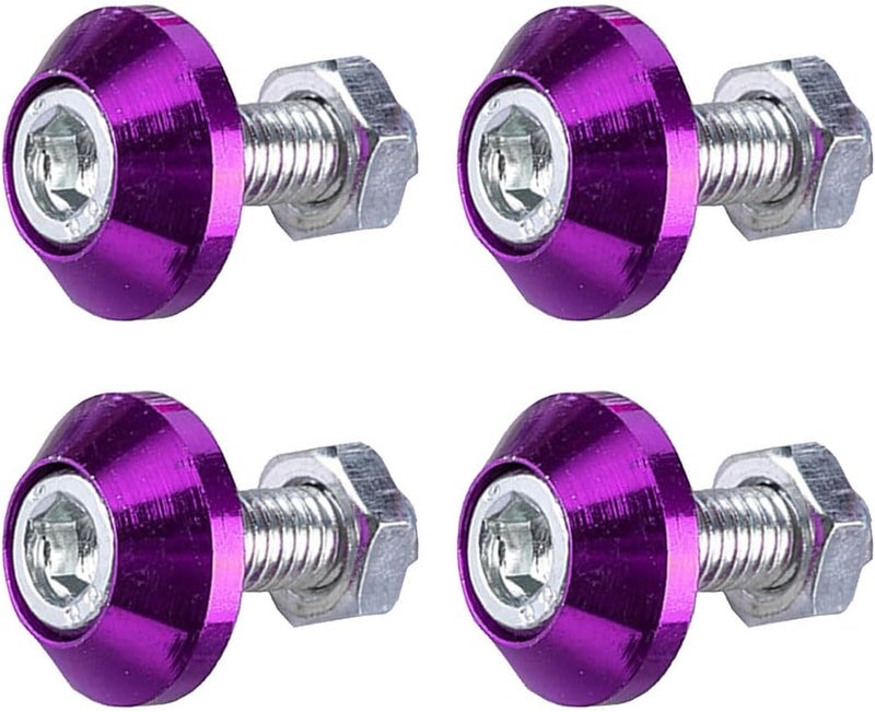 LHDOS 4PCS Motorcycle License Plate Bolts, Aluminum Alloy Car Tag License Plate Screw Decorative Kit, License Plate Frame Fastener Accessories for Most Motorcycles, Cars, Trucks (Purple) - Image 1